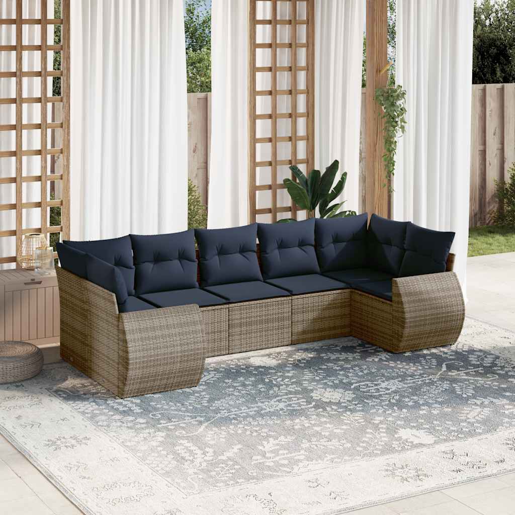 Conjunto de sofá de jardim com 7 peças e almofadas em rattan sintético cinza
