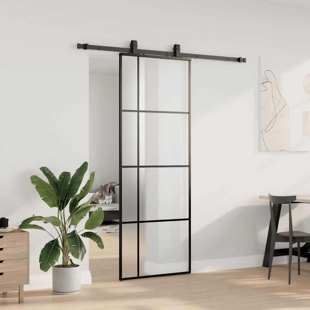 Porta deslizante c/ conj. ferragens 76x205cm vidro esg preto