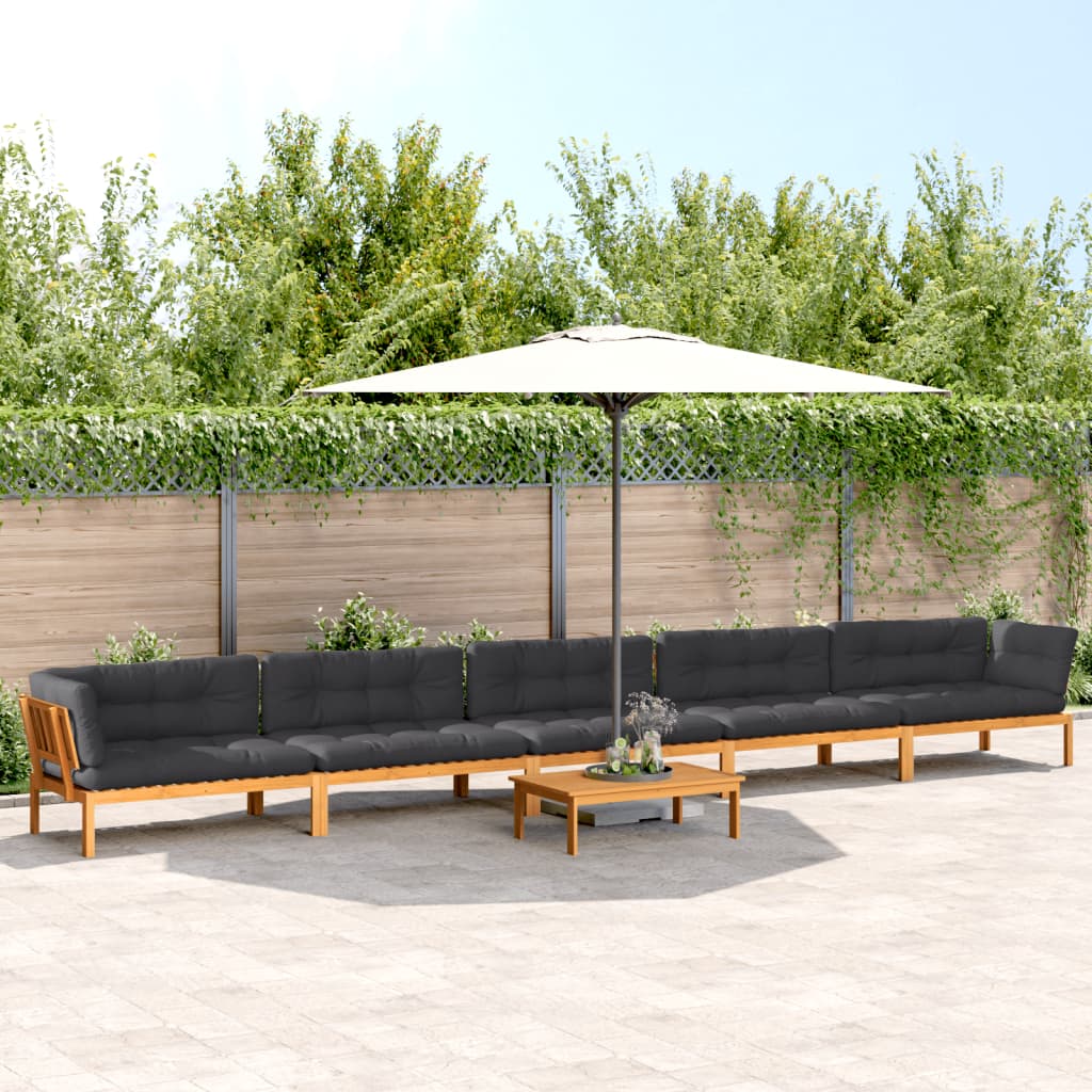 6 Pcs conj. sofás paletes p/ jardim c/ almofadões acácia maciça