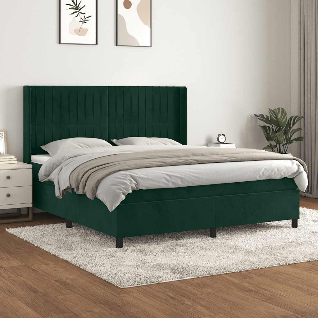 Cama com molas/colchão 180x200 cm veludo verde-escuro