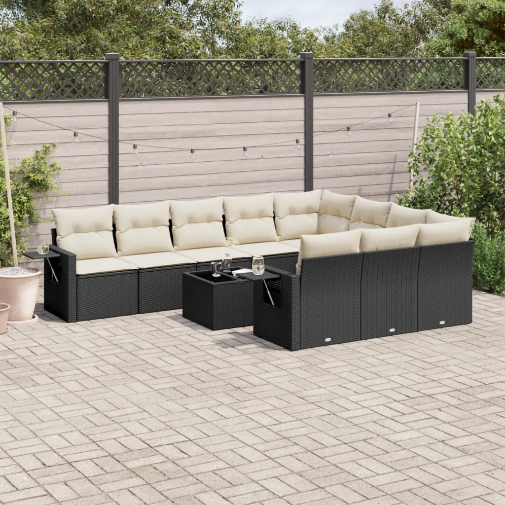 11 Pcs conjunto sofás de jardim c/ almofadões vime PE preto