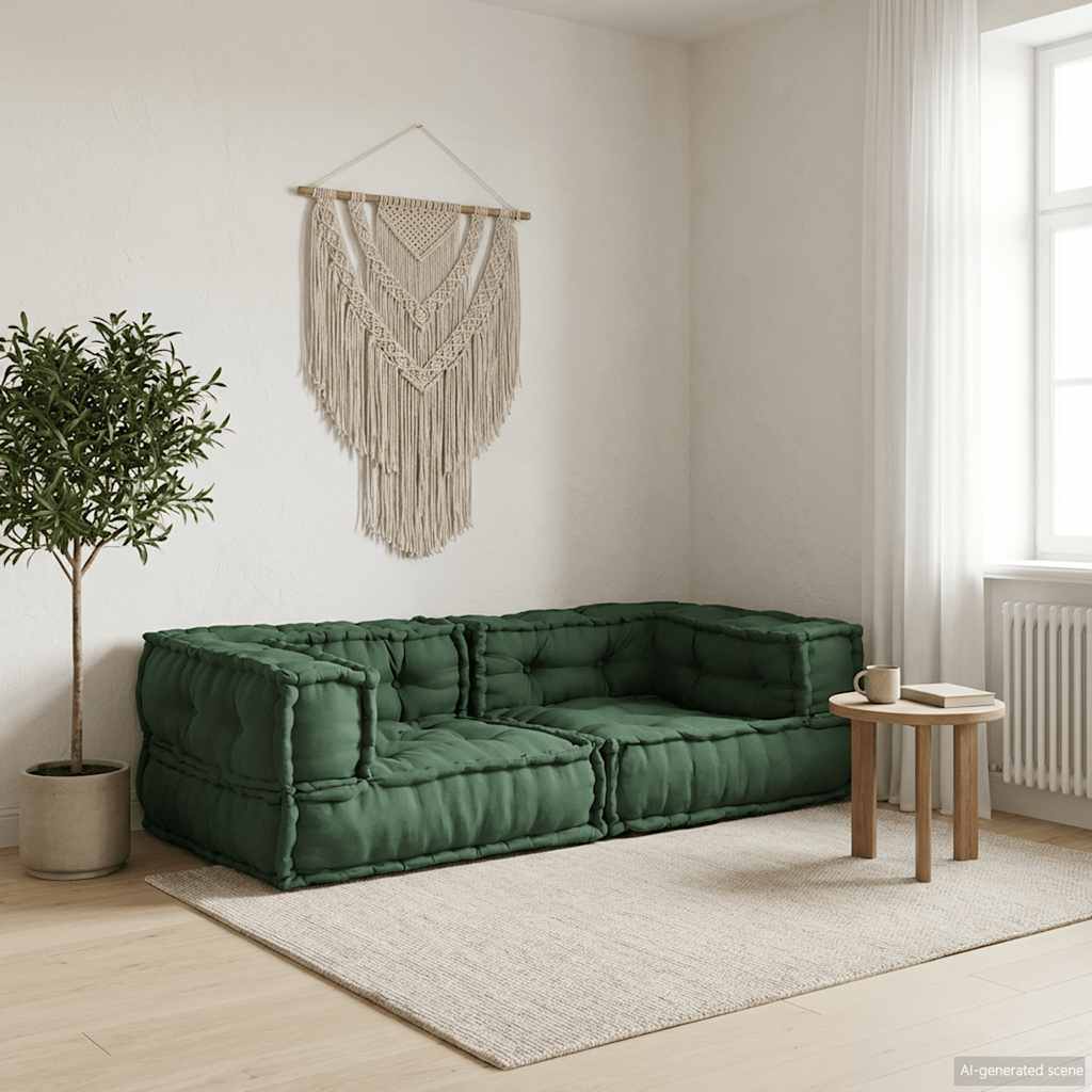 Sofá modular de 2 lugares 140x70x36 cm tecido verde