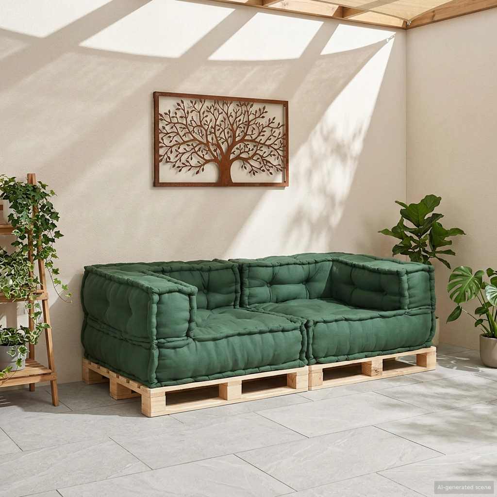 Sofá modular de 2 lugares 140x70x36 cm tecido verde