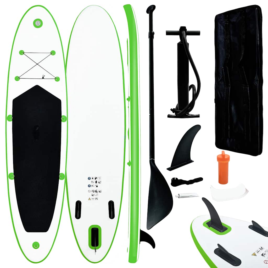 Conjunto prancha de paddle sup insuflável verde e branco