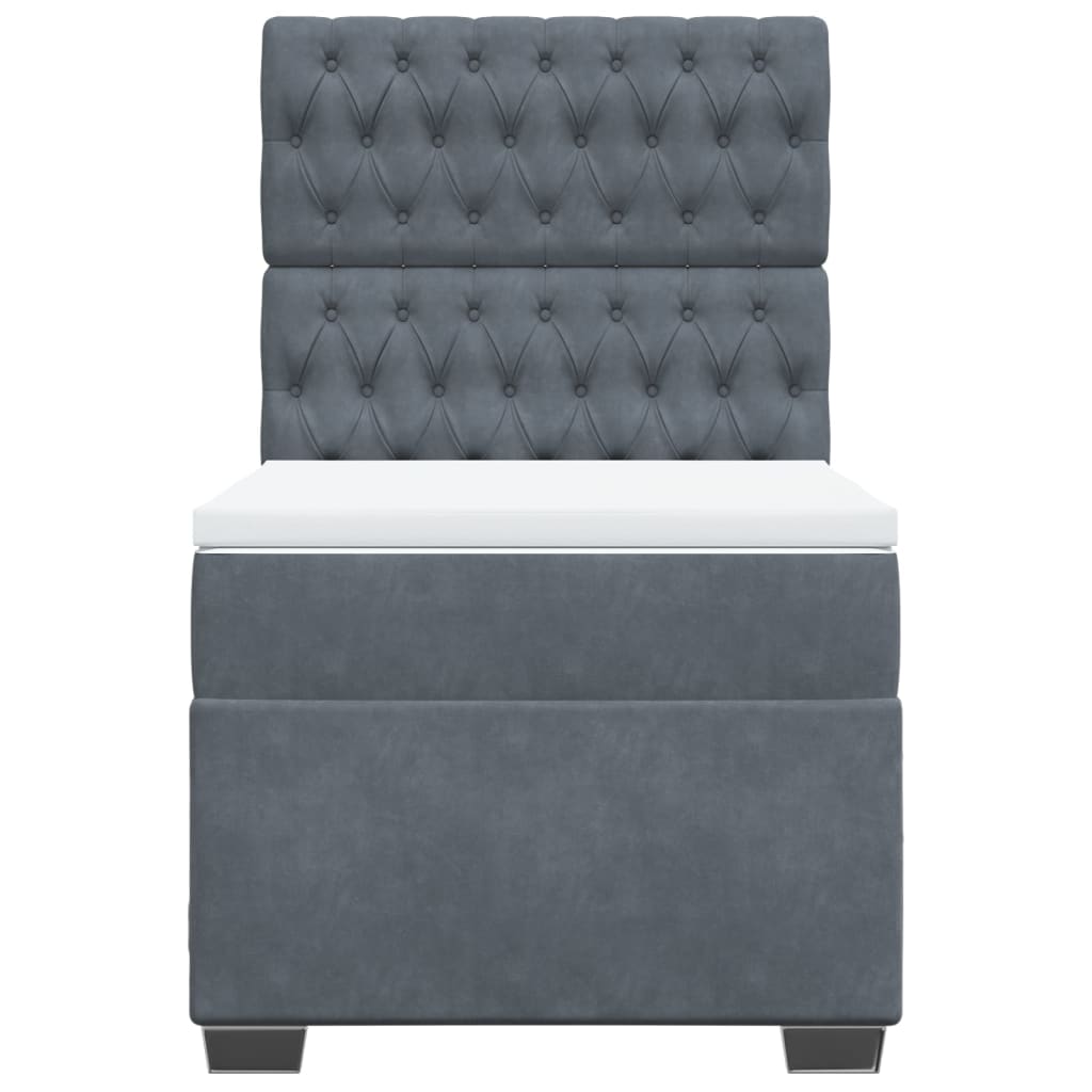Cama com molas/colchão 90x190 cm veludo cinza-escuro