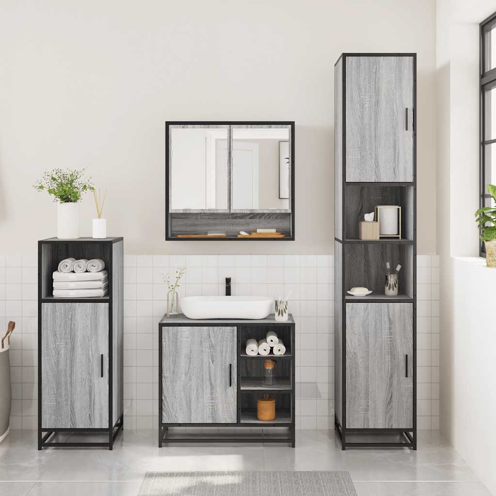 3 Pcs conjunto móveis casa de banho madeira proc. cinza sonoma