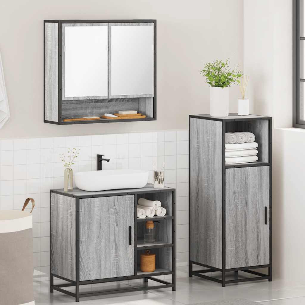 3 Pcs conjunto móveis casa de banho madeira proc. cinza sonoma