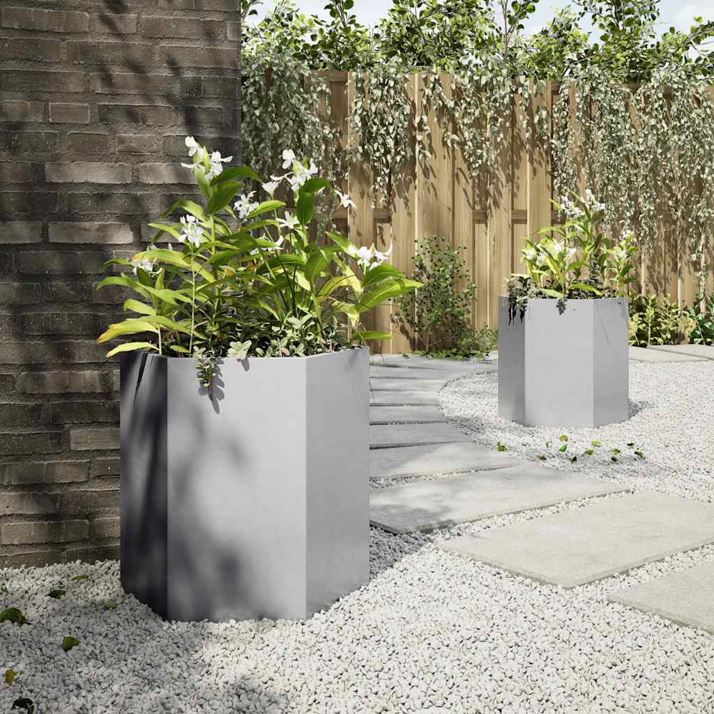 Vasos floreiras jardim 2 pcs hexagonal 46x40x45cm aço galvaniz.