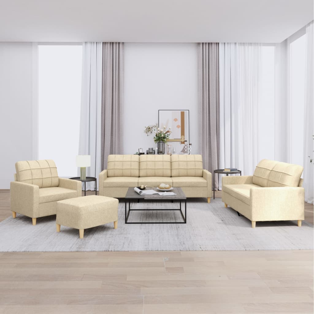 4 Pcs conjunto de sofás com almofadões tecido cor creme