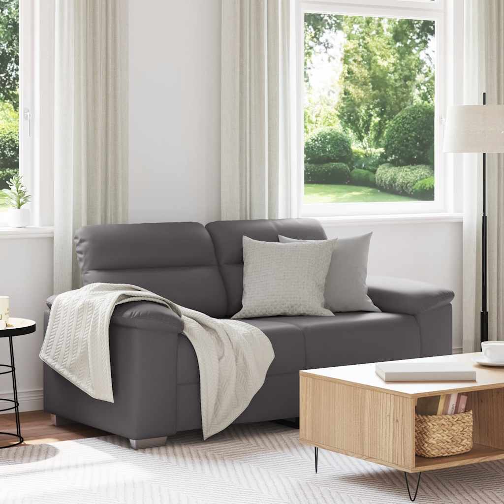 Sofá de 2 lugares cinza, 160x81x84 cm, em couro sintético
