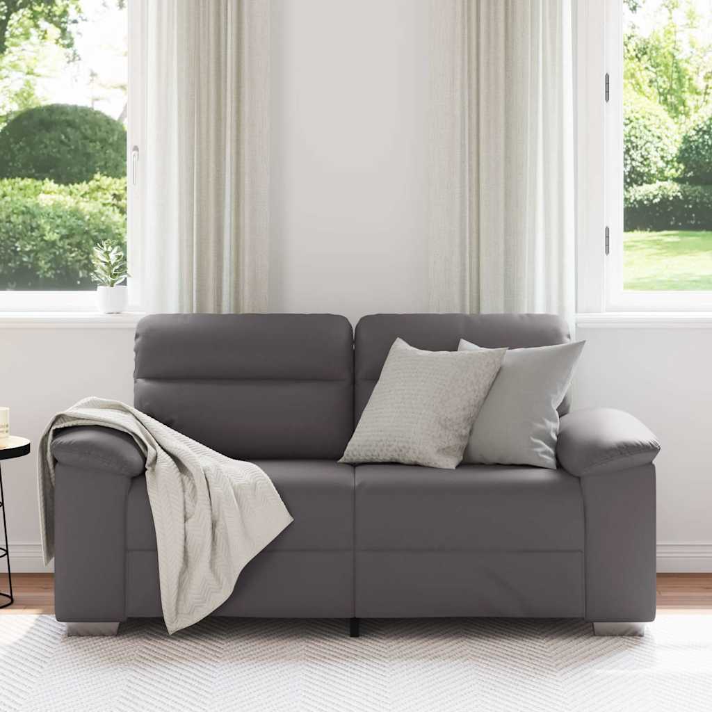 Sofá de 2 lugares cinza, 160x81x84 cm, em couro sintético