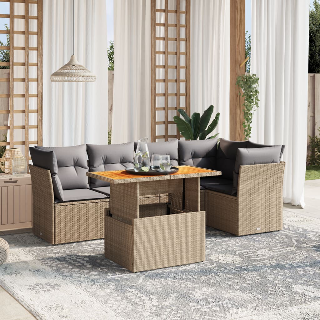 5 Pcs conjunto de sofás p/ jardim com almofadões vime PE bege