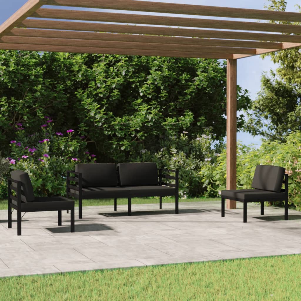 4 Pcs conjunto lounge jardim com almofadões alumínio antracite