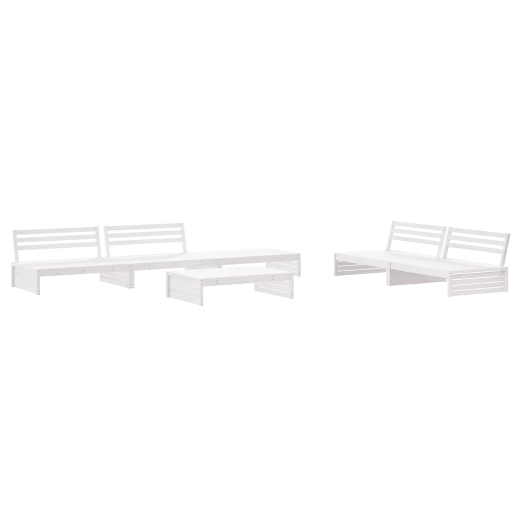6Pcs conjunto lounge jardim c/ almofadões madeira maciça branco