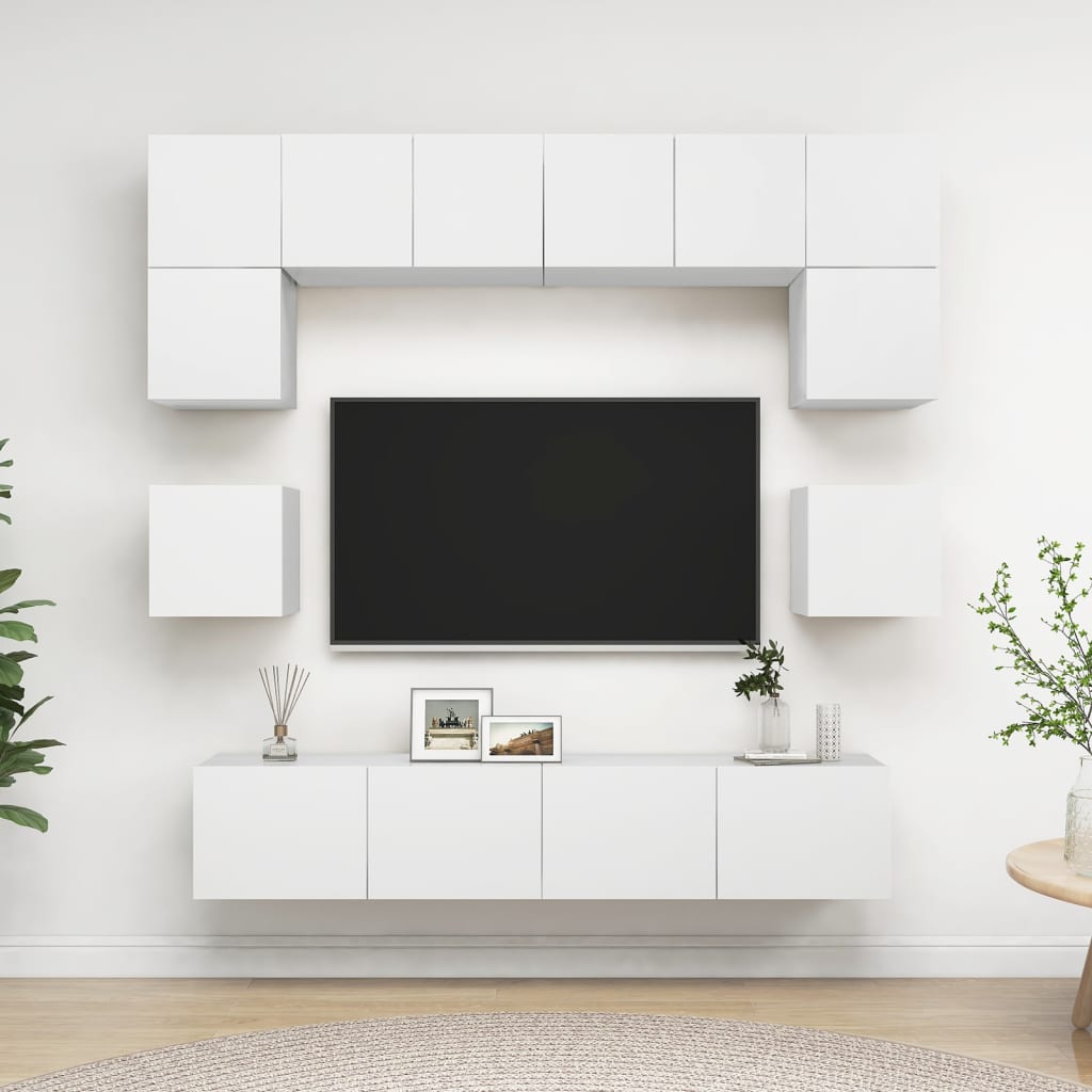 8 Pcs conjunto de móveis de TV derivados de madeira branco