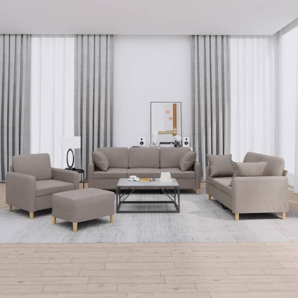 4 Pcs conjunto de sofás com almofadas tecido cinza-acastanhado