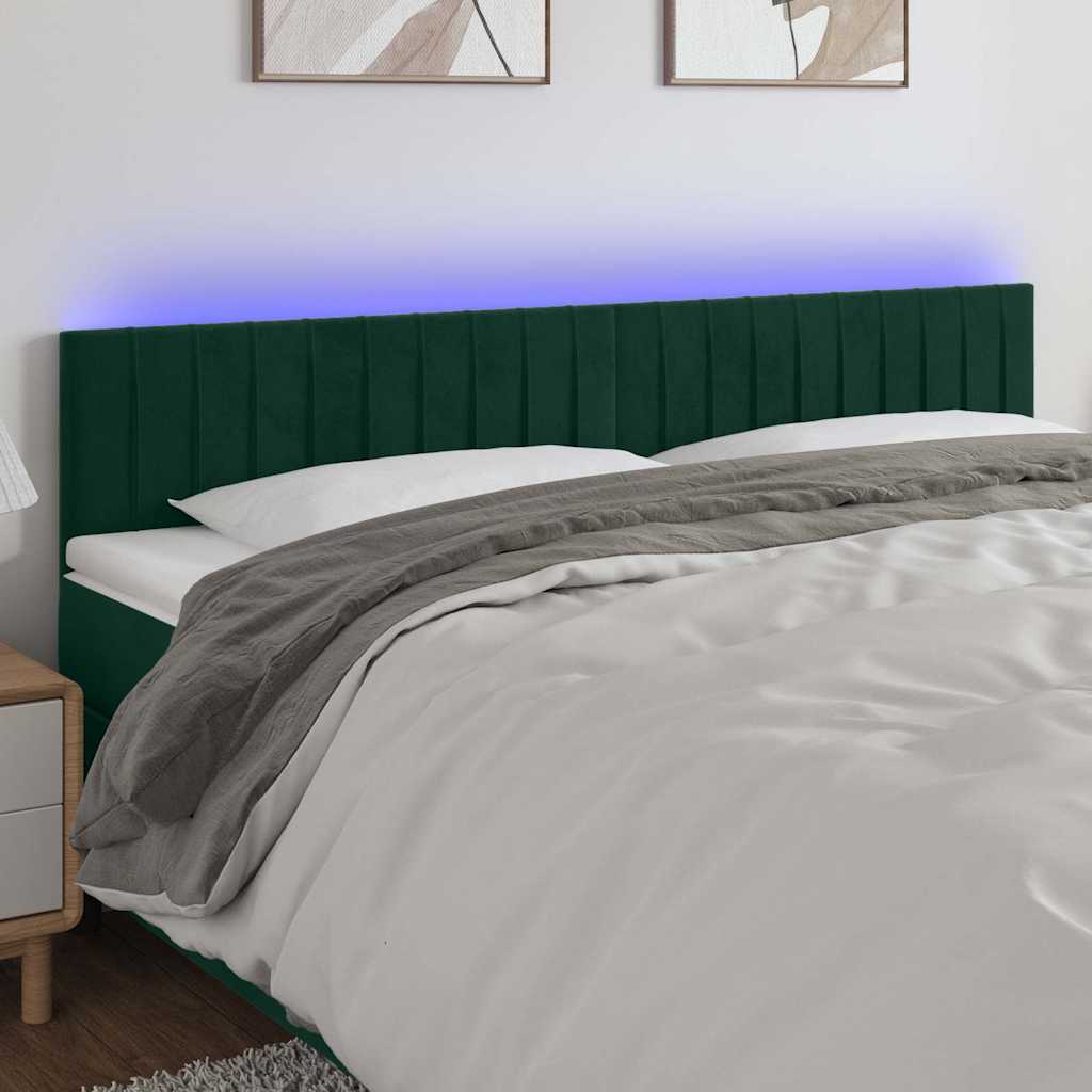 Cabeceira de cama c/luzes LED veludo 180x5x78/88cm verde-escuro