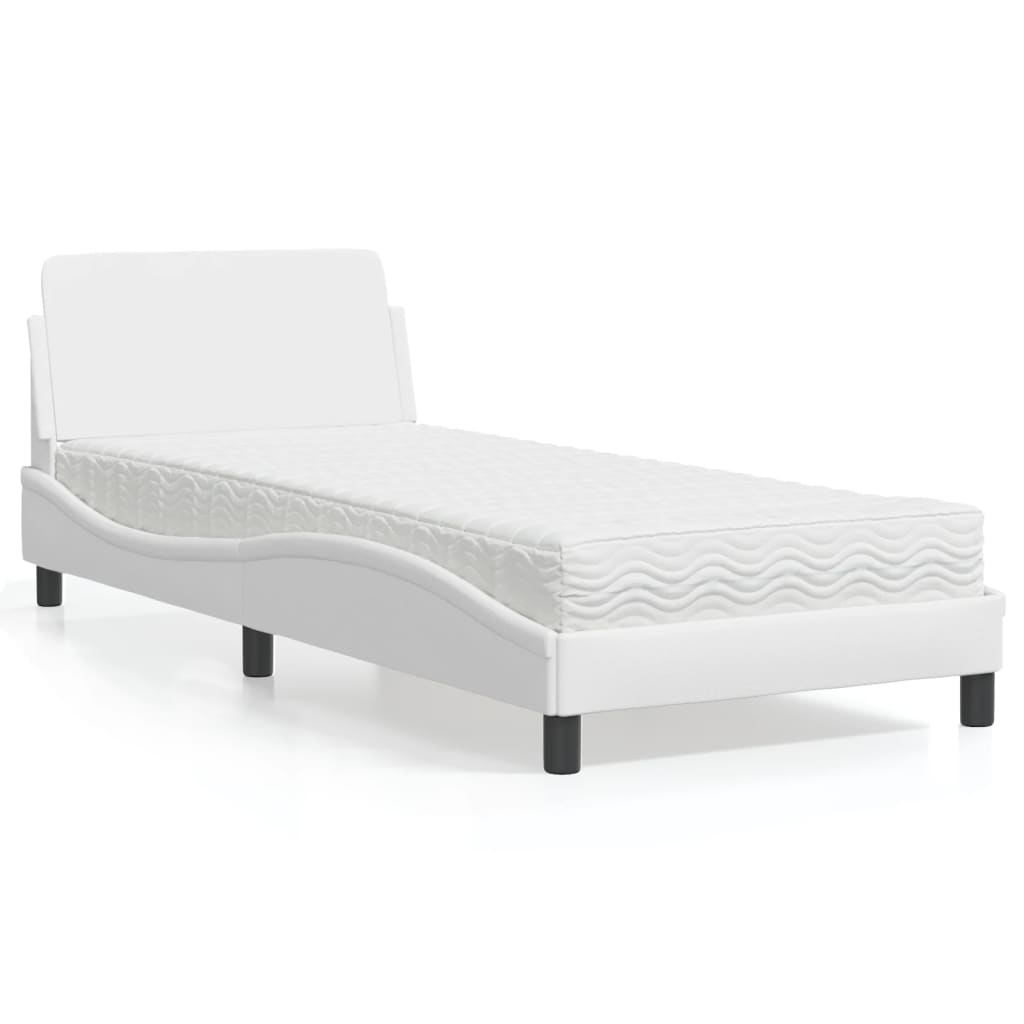 Cama com colchão dover 90x200 cm couro artificial branco