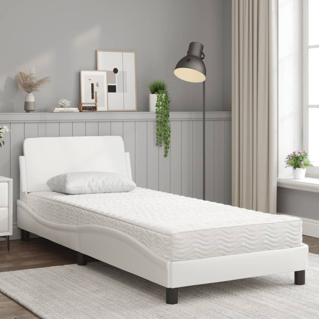 Cama com colchão dover 90x200 cm couro artificial branco