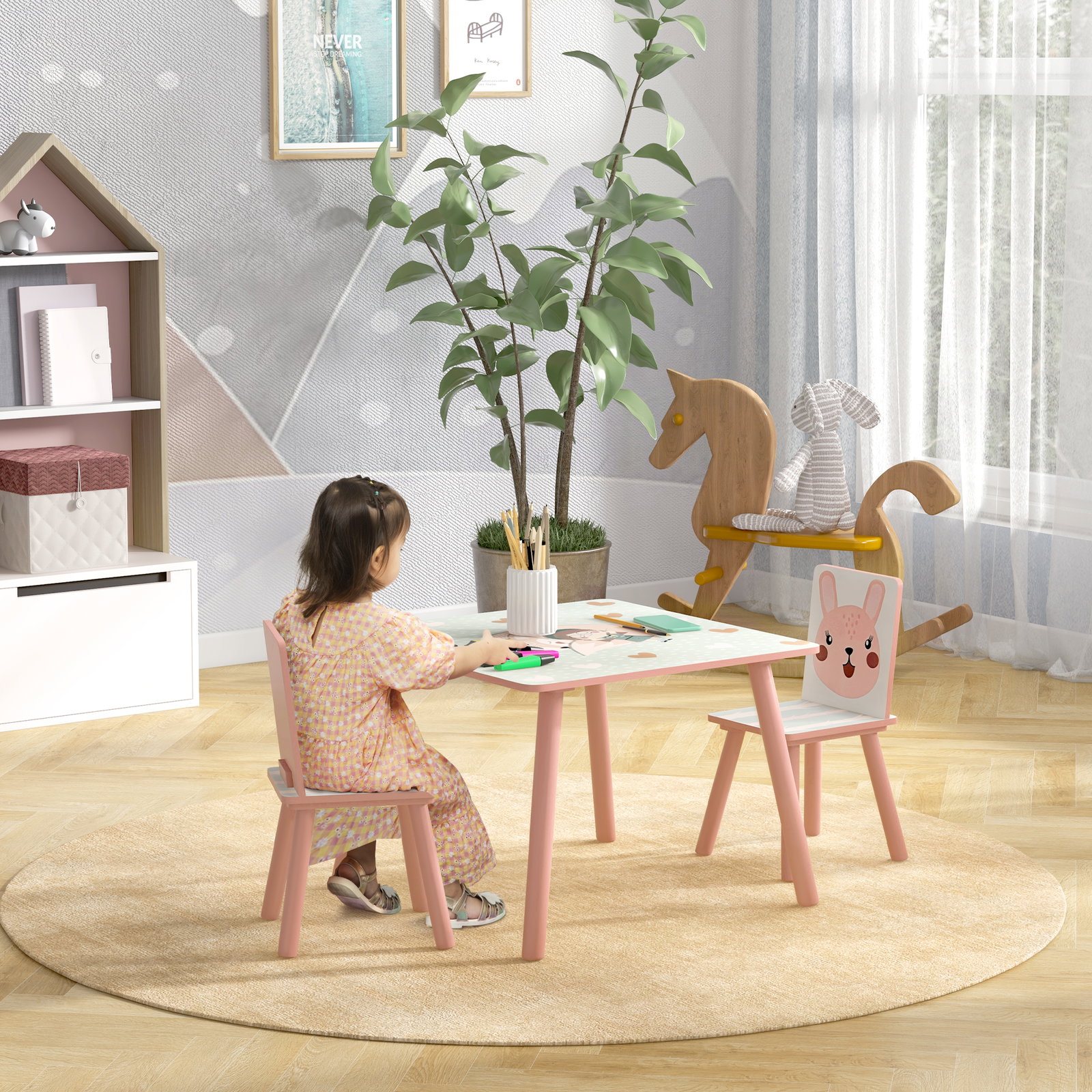 Conjunto de mesa e cadeiras para crianças de 3 peças mesa infantil com 2 cadeiras conjunto de móveis para atividades rosa