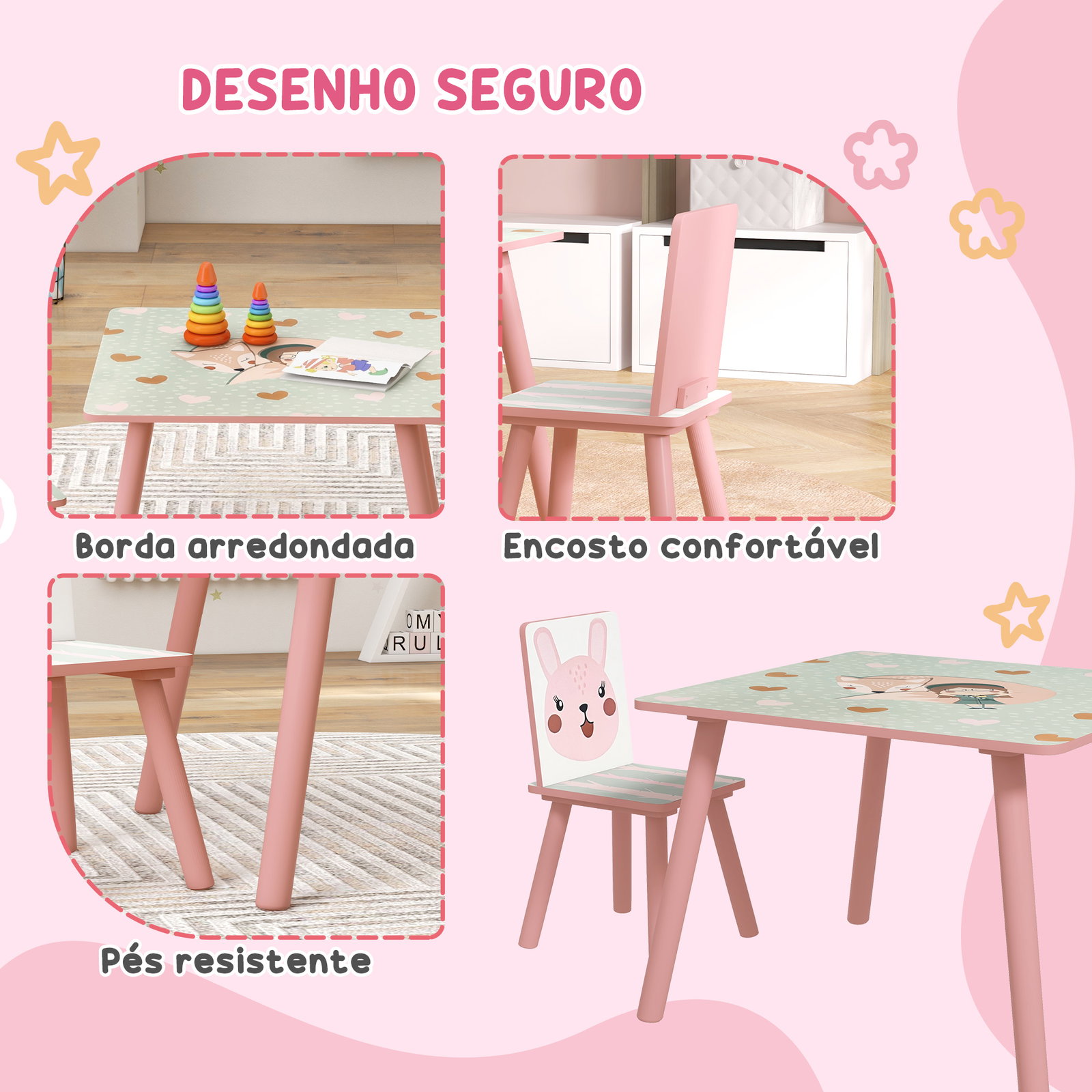 Conjunto de mesa e cadeiras para crianças de 3 peças mesa infantil com 2 cadeiras conjunto de móveis para atividades rosa