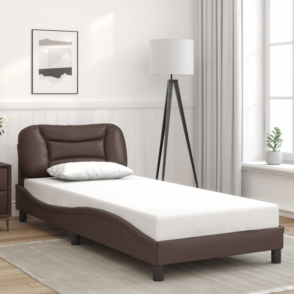 Estrutura de cama sem colchão hvar couro artificial 80x200 cm castanho
