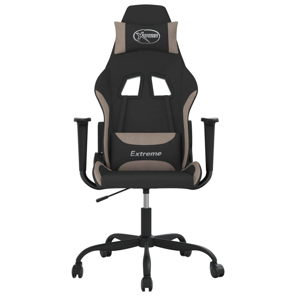 Cadeira gaming de massagens tecido preto/cinzento-acastanhado