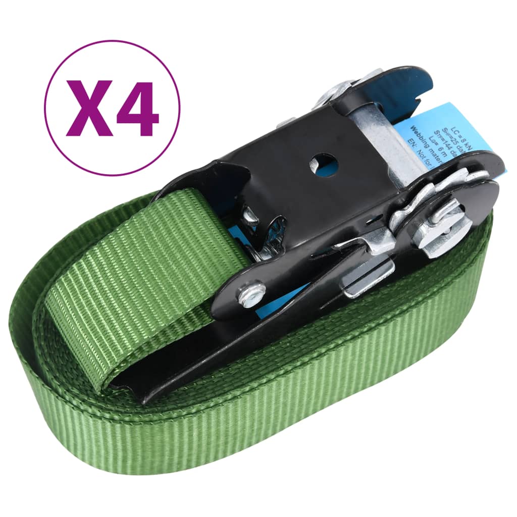 Cintas de fixação c/ roquete 4 pcs 800 dan 6 m verde