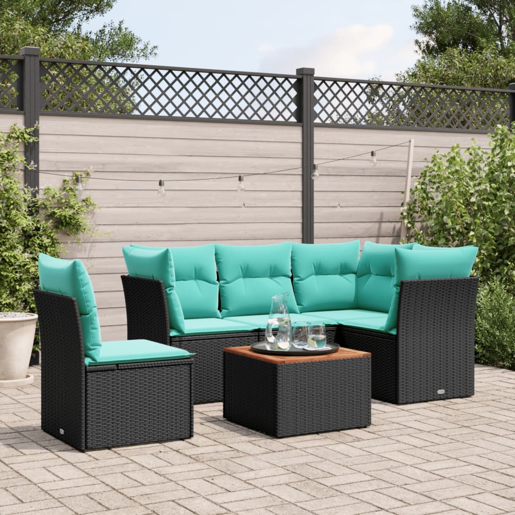 6 Pcs conjunto de sofás p/ jardim c/ almofadões vime PE preto