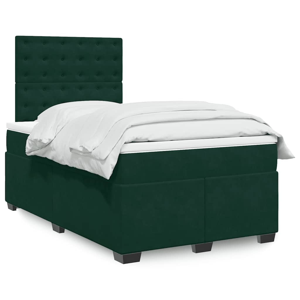 Cama boxspring com colchão 120x190 cm veludo verde-escuro