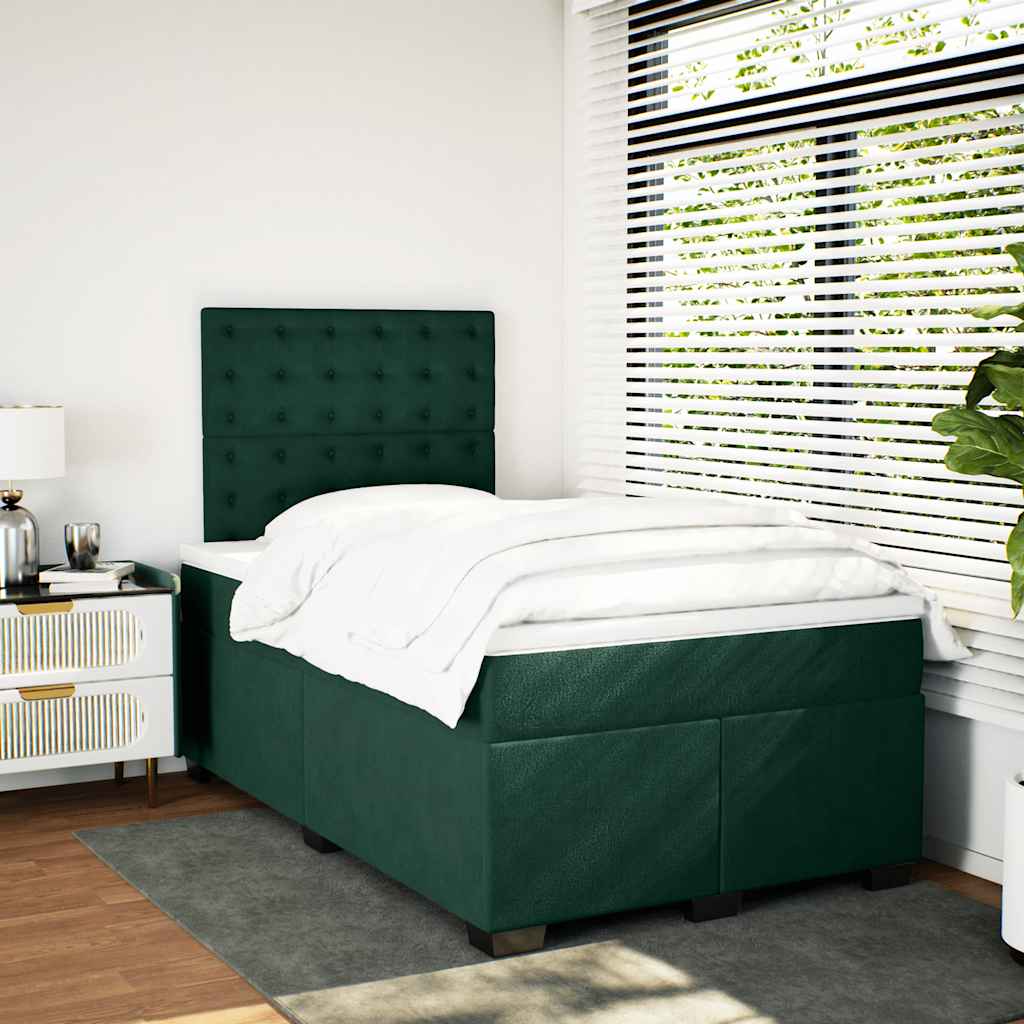 Cama boxspring com colchão 120x190 cm veludo verde-escuro
