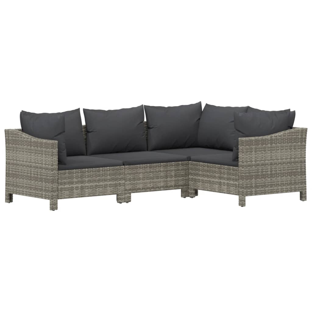 4 Pcs conjunto lounge de jardim c/ almofadões vime PE cinzento