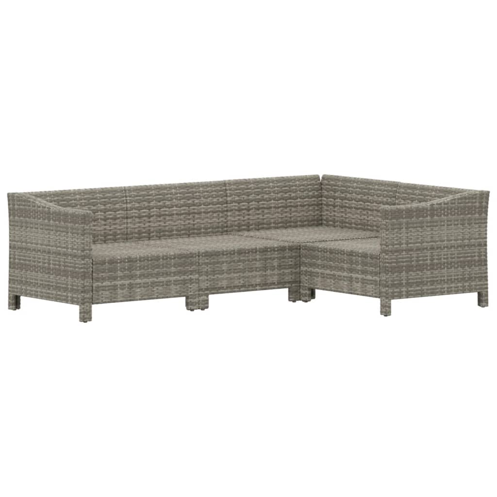 4 Pcs conjunto lounge de jardim c/ almofadões vime PE cinzento