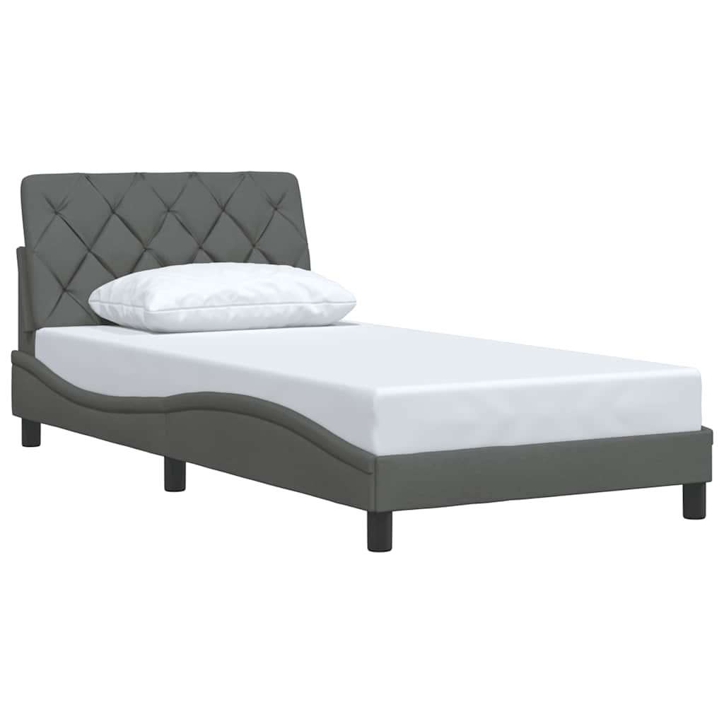 Estrutura de cama sem colchão 100x200 cm tecido cinzento-escuro