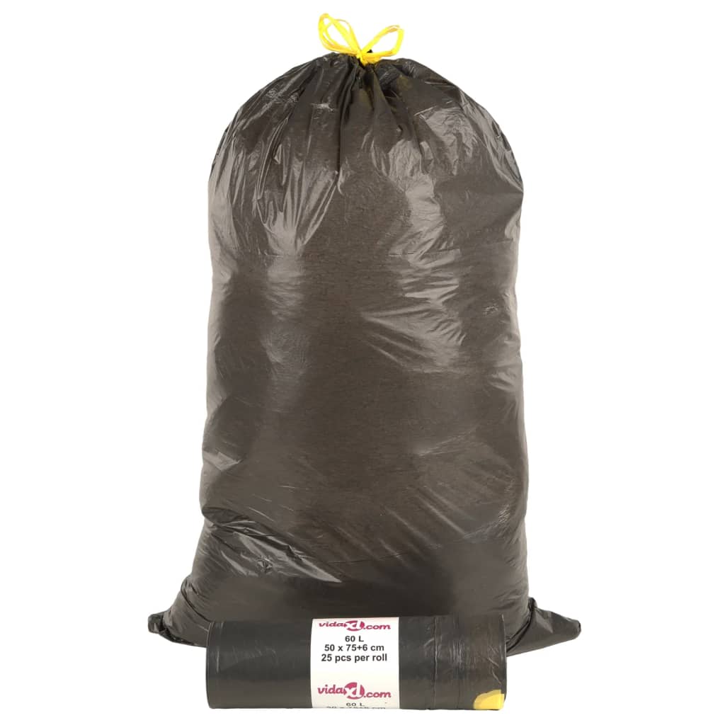 Sacos do lixo com atilhos 250 pcs 60 l preto