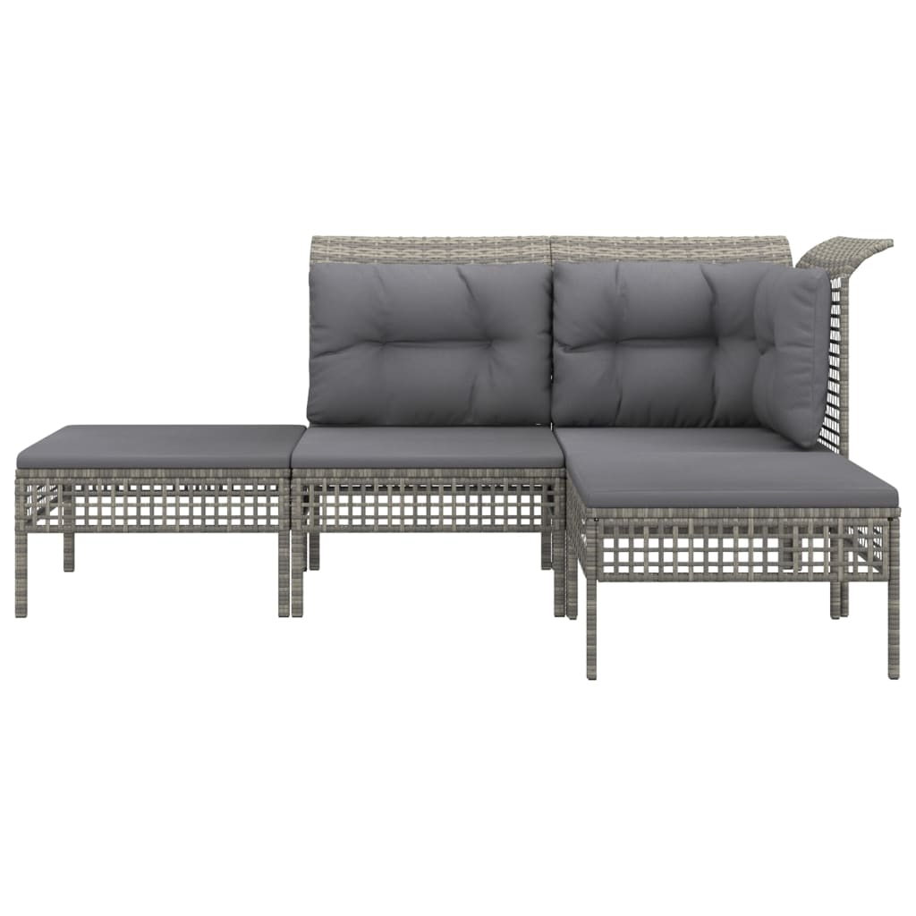 4 Pcs conjunto lounge de jardim c/ almofadões vime PE cinzento
