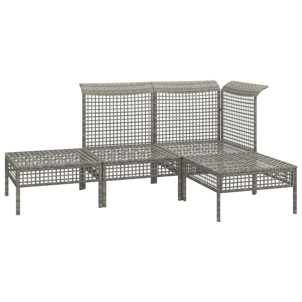 4 Pcs conjunto lounge de jardim c/ almofadões vime PE cinzento