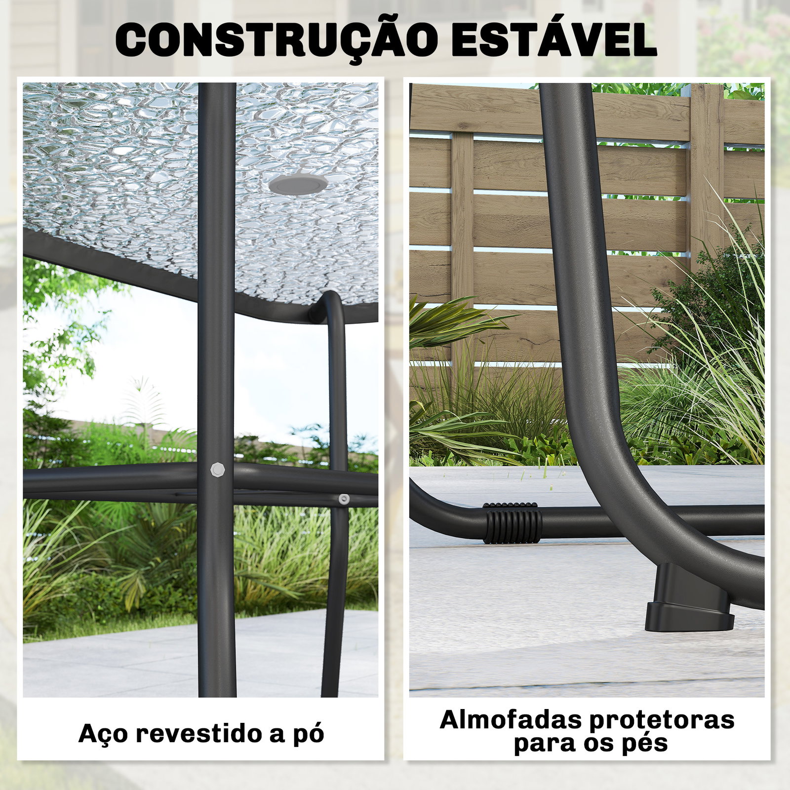Conjunto de mesa e cadeiras de jardim de 8 peças com chapéu de sol 6 cadeiras dobráveis e mesa de vidro creme e cinza