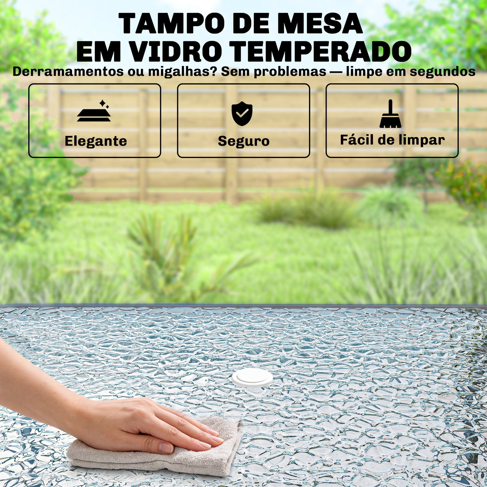 Conjunto de mesa e cadeiras de jardim de 8 peças com chapéu de sol 6 cadeiras dobráveis e mesa de vidro creme e cinza
