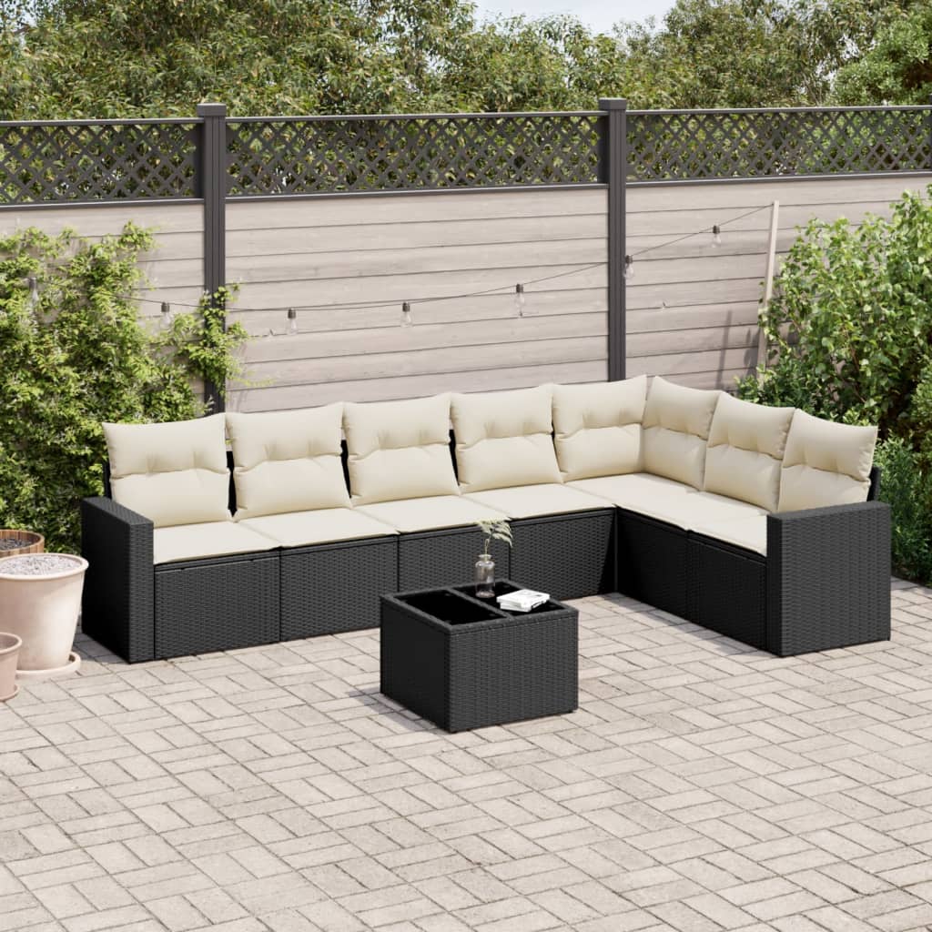 8 Pcs conjunto sofás de jardim com almofadões vime PE preto