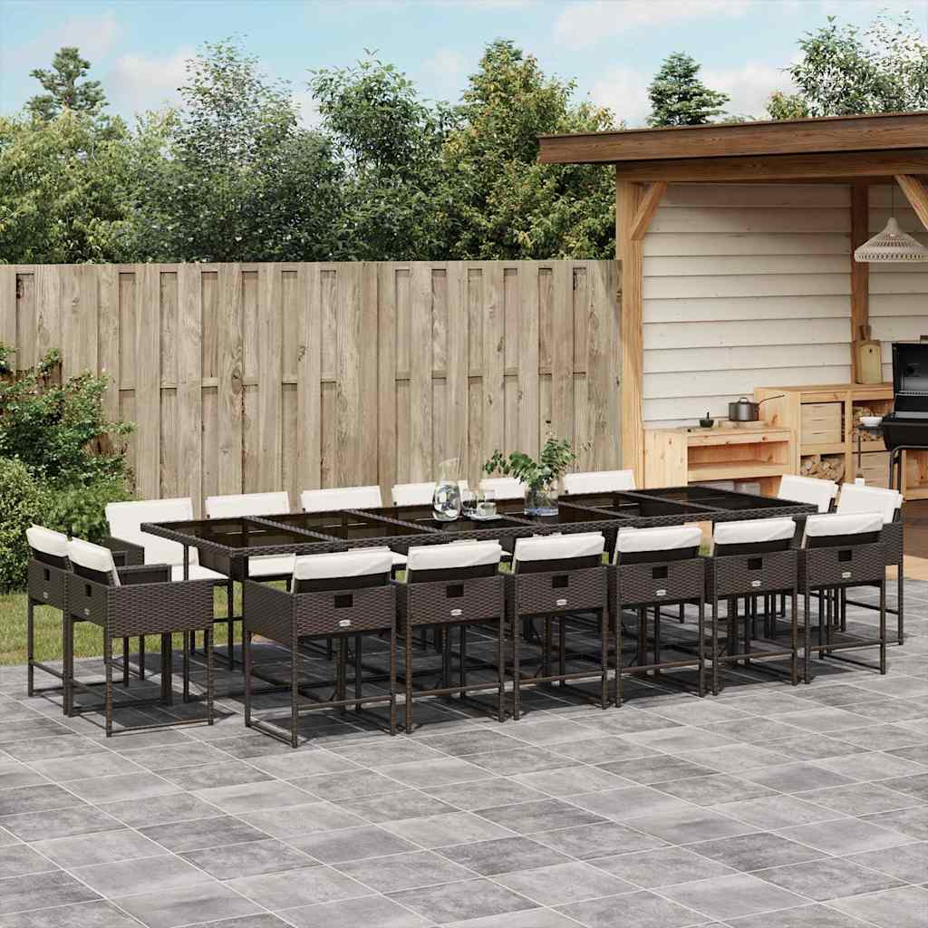 17 Pcs conjunto jantar p/ jardim c/ almofadões vime PE castanho