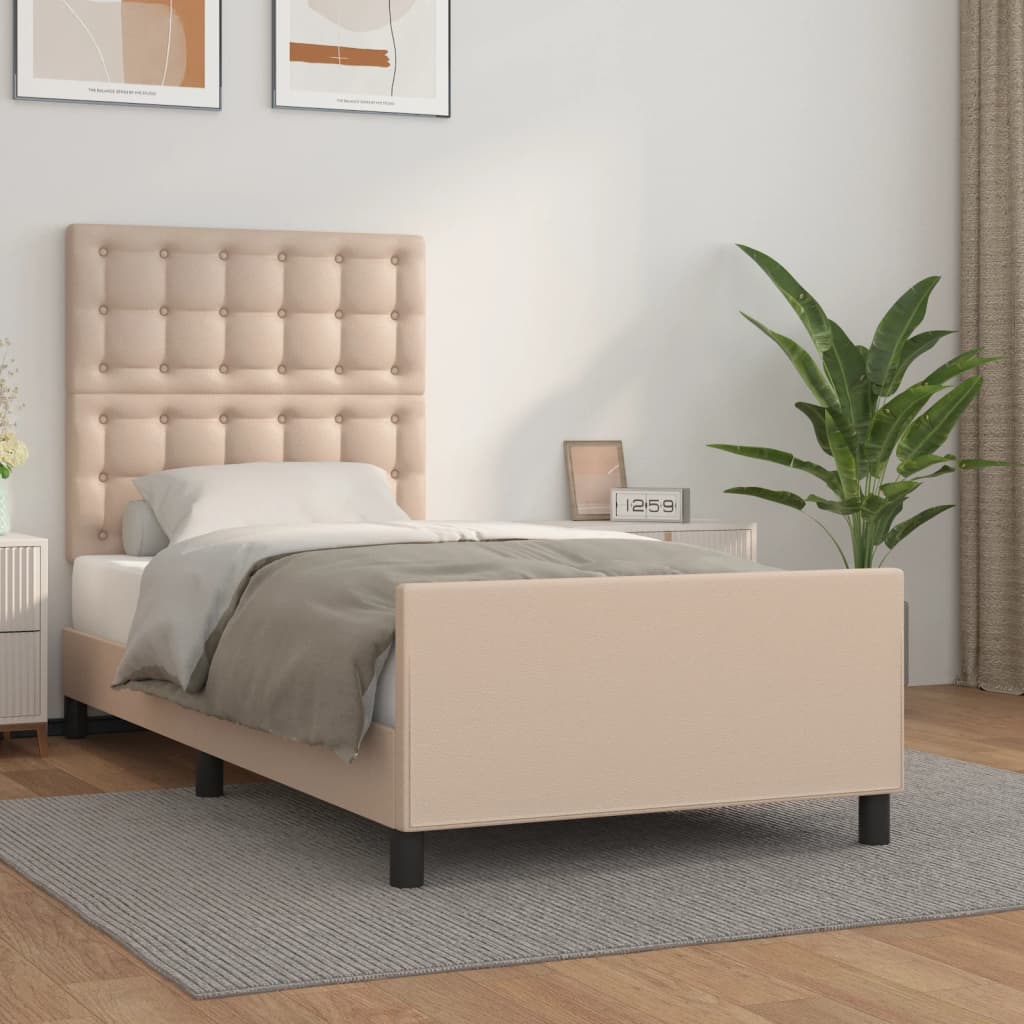 Estrutura cama c/ cabeceira couro artif. 90x190 cm cappuccino