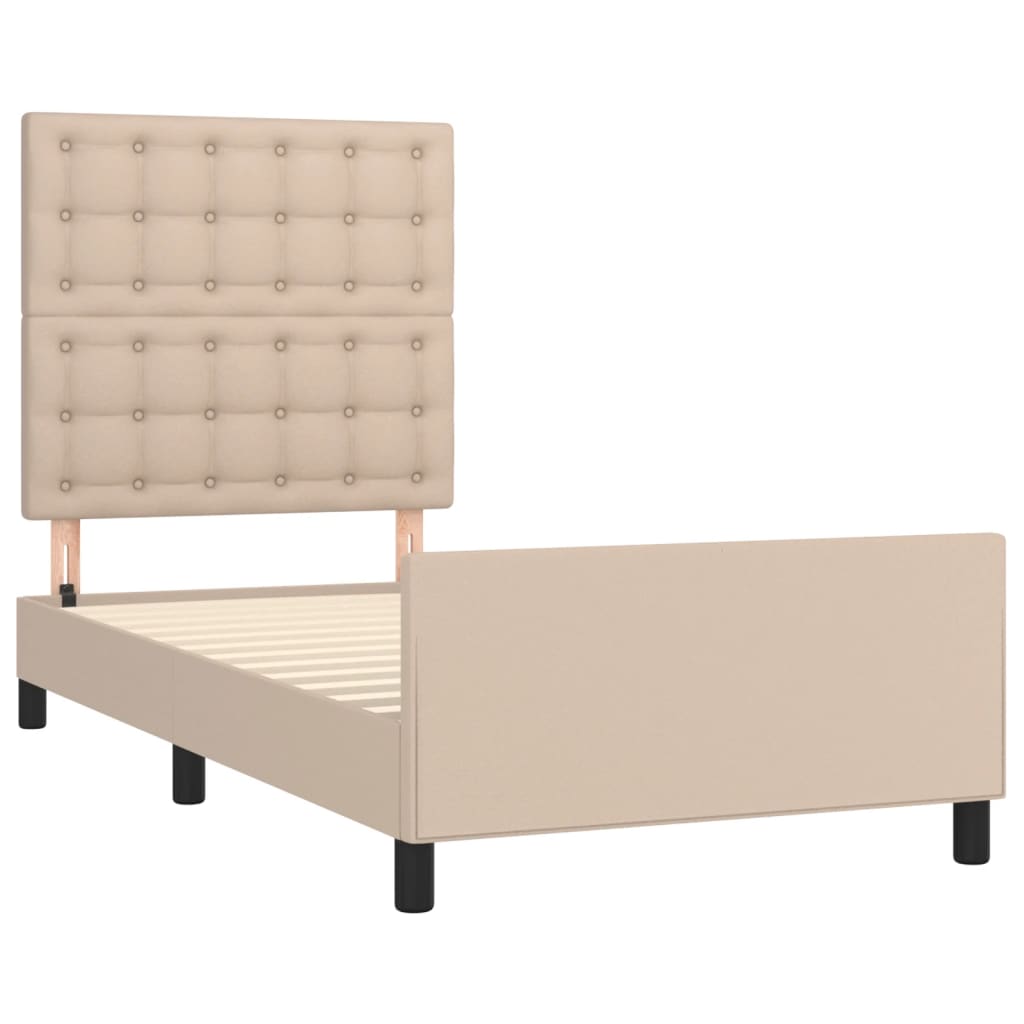 Estrutura cama c/ cabeceira couro artif. 90x190 cm cappuccino