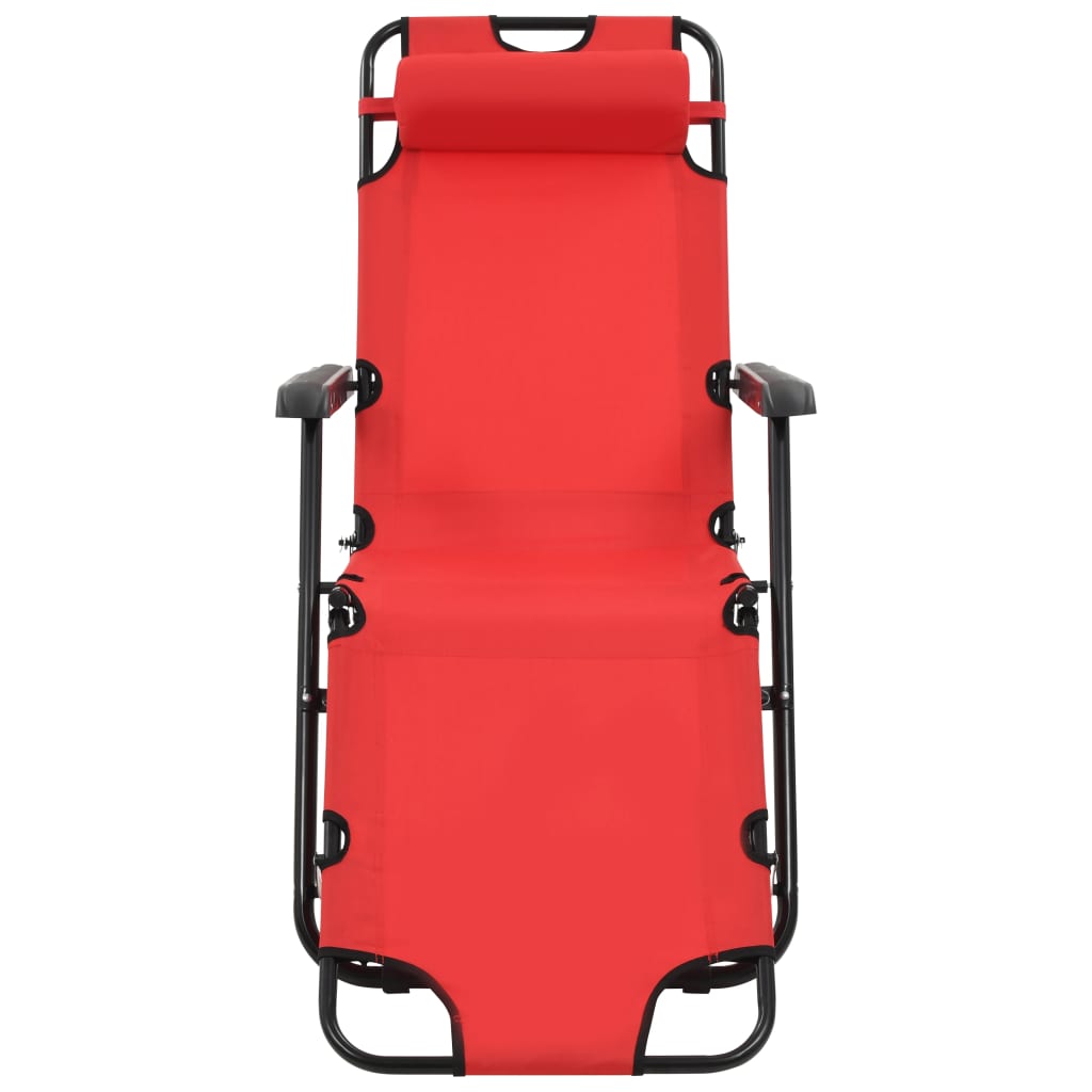 Espreguiçadeiras dobráveis c/ apoio de pés 2 pcs aço vermelho
