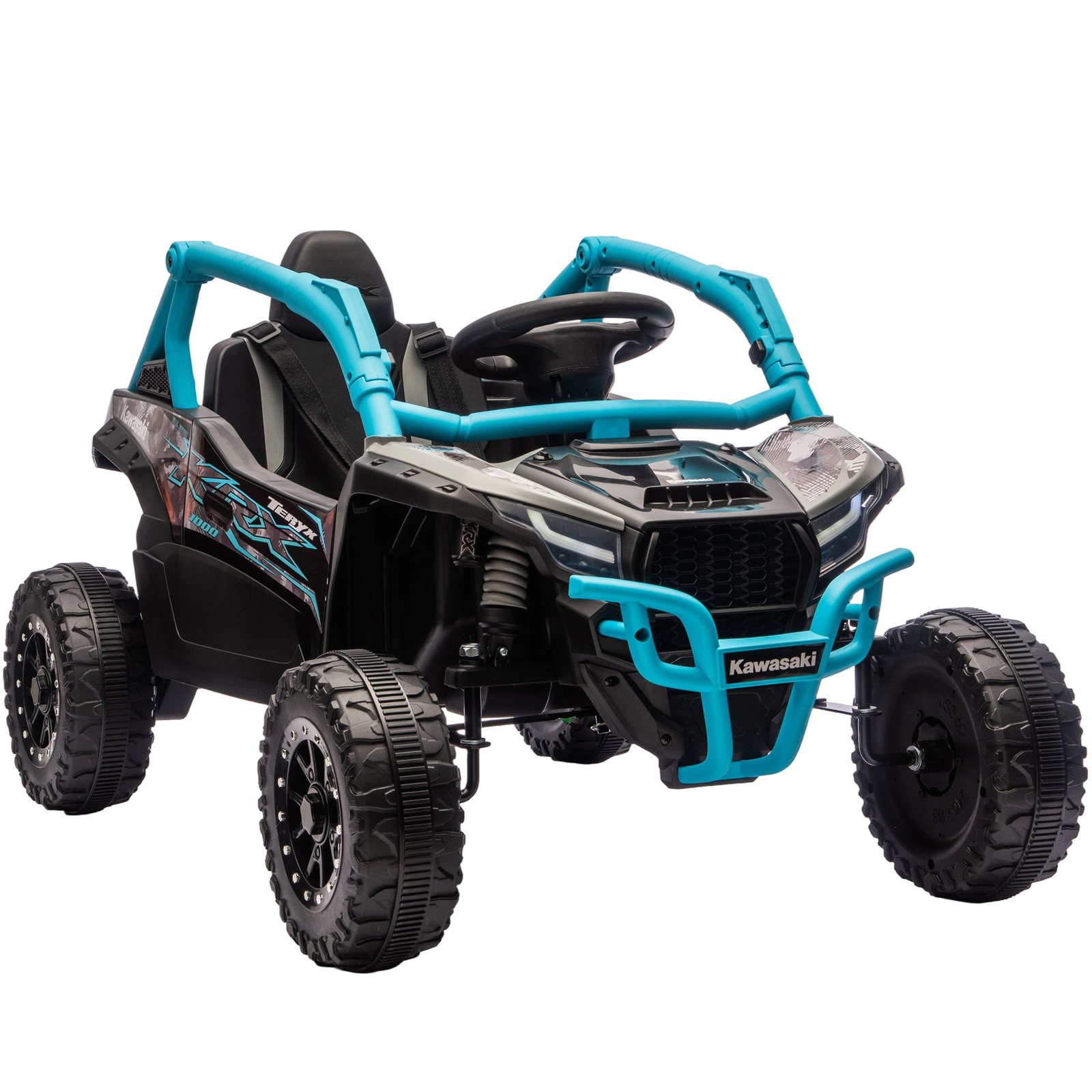 Carro elétrico para crianças 12v kawasaki teryx krx 1000 com 2 motores faróis e USB 100x64x56 cm azul