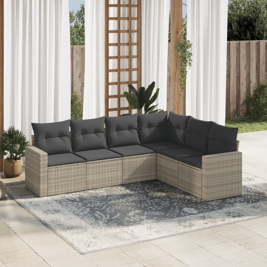 6 Pcs conj. sofás jardim com almofadões vime PE cinzento-claro