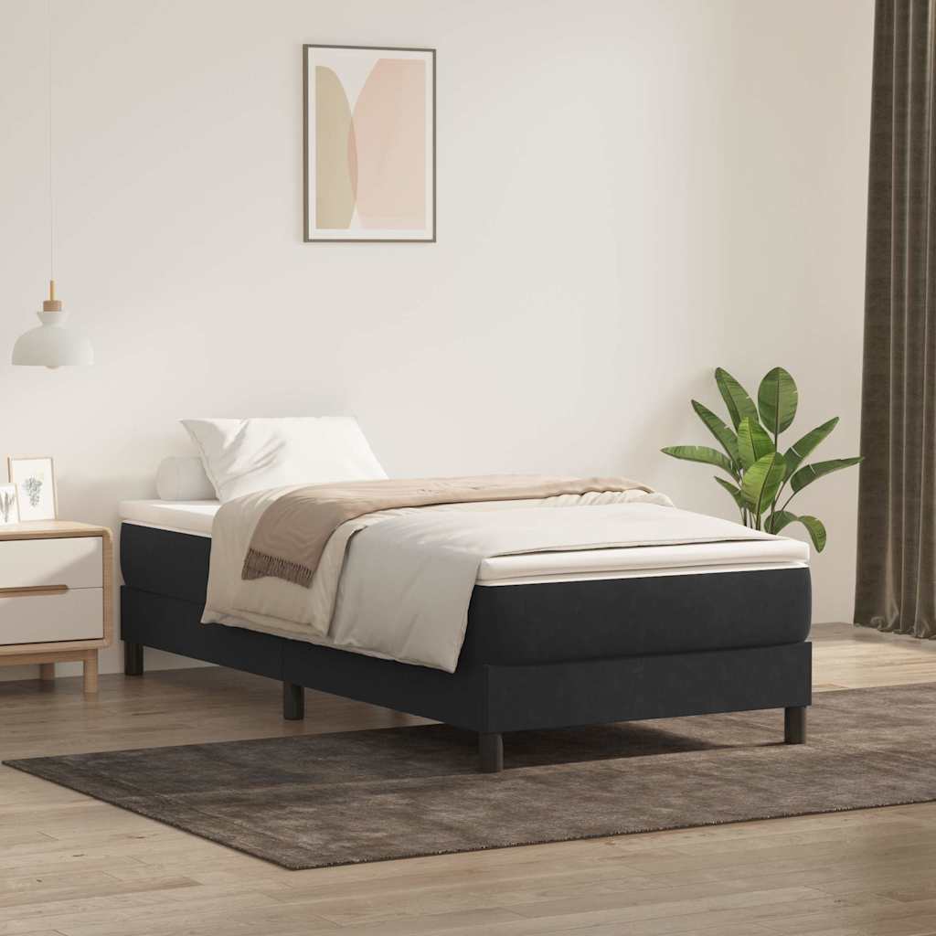 Box cama de primavera sem colchão preto 90x210 cm veludo