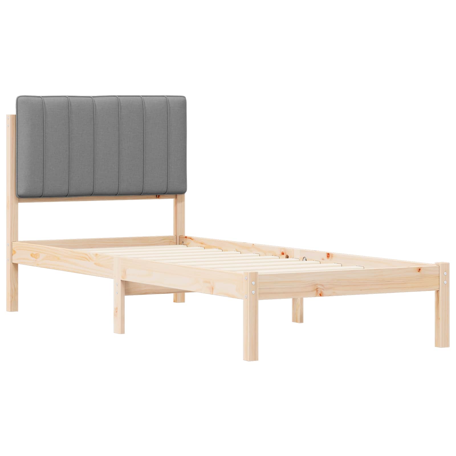 Estrutura de cama com cabeceira estofada cinzento-claro