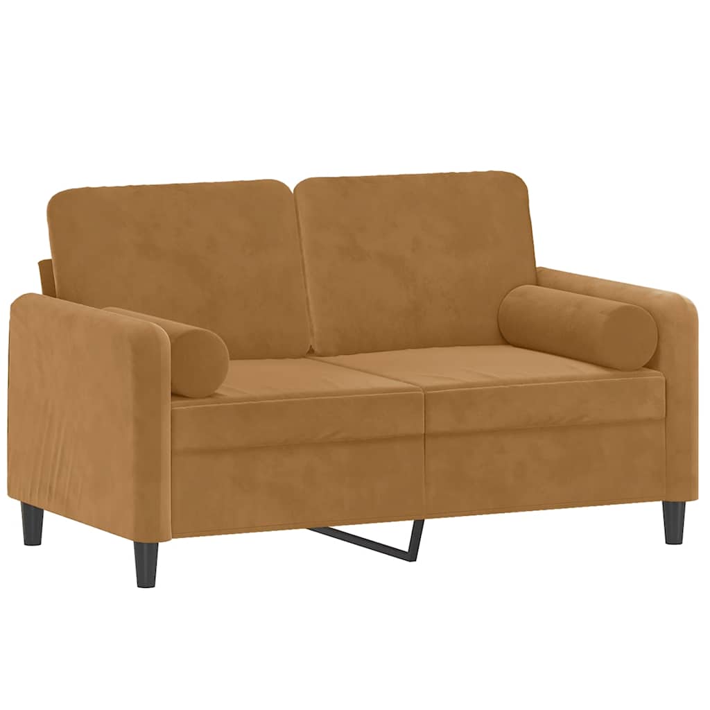Sofá 2 lugares c/ almofadas decorativas 120 cm veludo castanho
