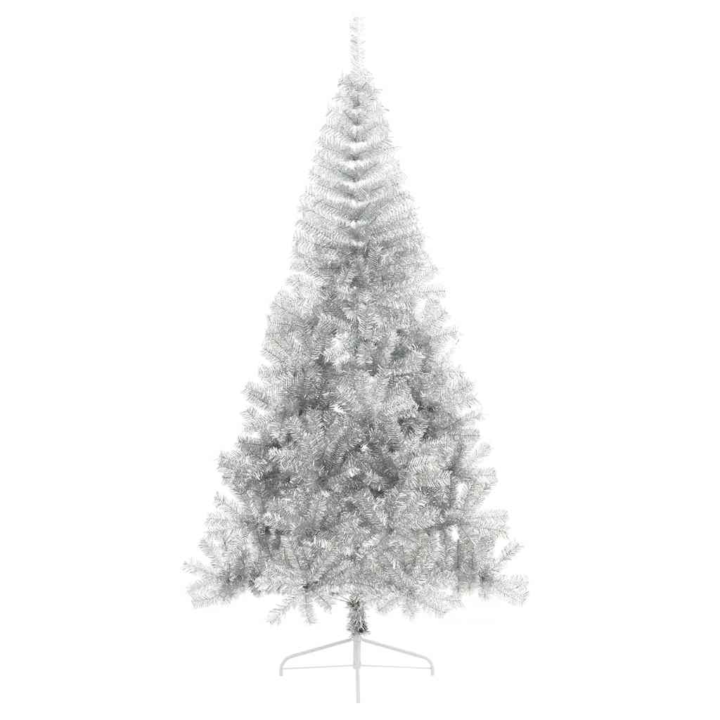 Meia árvore de natal artificial com suporte 210 cm PET prateado